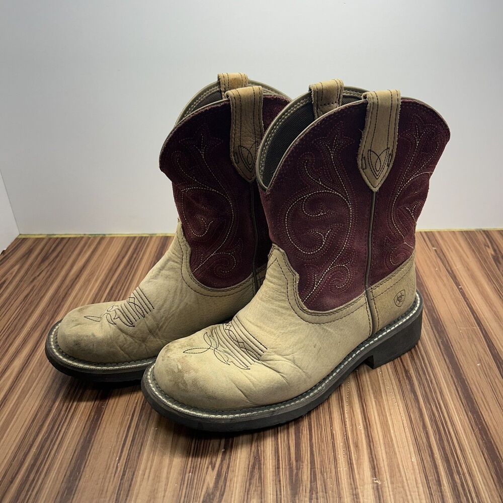Ariat Boots Fatbaby Heritage Sz 9B Womens 10026116 Burgundy Tan Cowgirl Western